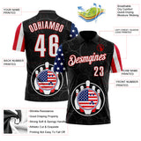 Custom Black White Royal-Red Patriotic American Flag Bowling Ball And Pins Performance Polo Shirt