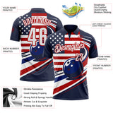 Custom Navy White Royal-Red Patriotic American Flag Bowling Ball Performance Polo Shirt