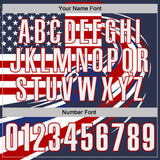 Custom Navy White Royal-Red Patriotic American Flag Bowling Ball Performance Polo Shirt