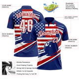 Custom Royal White-Red Patriotic American Flag Bowling Ball Performance Polo Shirt