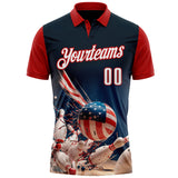 Custom Navy White-Red Patriotic American Flag Bowling Ball And Pins Strike Performance Polo Shirt