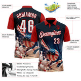 Custom Navy White-Red Patriotic American Flag Bowling Ball And Pins Strike Performance Polo Shirt