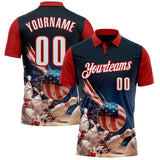Custom Navy White-Red Patriotic American Flag Bowling Ball And Pins Strike Performance Polo Shirt