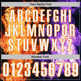 Custom Black White Purple-Bay Orange Flame Split Fire Performance Polo Shirt