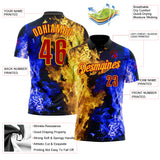 Custom Black Red Blue-Yellow Flame Split Fire Performance Polo Shirt