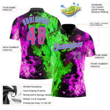 Custom Black Pink Hot Pink Green-Sky Blue Flame Split Fire Performance Polo Shirt