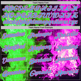 Custom Black Pink Hot Pink Green-Sky Blue Flame Split Fire Performance Polo Shirt
