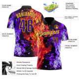 Custom Black Purple Red-Yellow Flame Split Fire Performance Polo Shirt