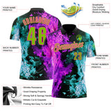 Custom Black Neon Green Ice Blue Purple-Pink Flame Split Fire Performance Polo Shirt