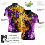 Custom Black Purple-Yellow Flame Split Fire Performance Polo Shirt