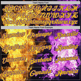 Custom Black Purple-Yellow Flame Split Fire Performance Polo Shirt