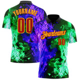Custom Black Red Green Purple-Yellow Flame Split Fire Performance Polo Shirt