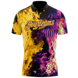Custom Black Purple-Yellow Flame Split Fire Performance Polo Shirt