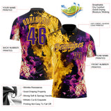 Custom Black Purple-Yellow Flame Split Fire Performance Polo Shirt