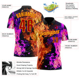 Custom Black Red Hot Pink-Yellow Flame Split Fire Performance Polo Shirt