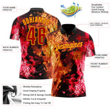 Custom Black Red-Yellow Flame Split Fire Performance Polo Shirt