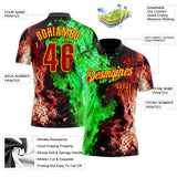 Custom Black Red Green-Yellow Flame Split Fire Performance Polo Shirt