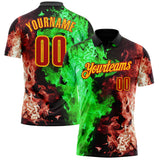 Custom Black Red Green-Yellow Flame Split Fire Performance Polo Shirt