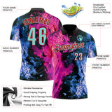 Custom Black Ice Blue Blue-Red Flame Split Fire Performance Polo Shirt