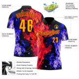 Custom Black Yellow Blue-Red Flame Split Fire Performance Polo Shirt