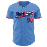 Custom Powder Blue USA Flag Navy Red-White Authentic Baseball Jersey