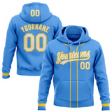 Custom Stitched Powder Blue White-Yellow Baseball Pullover Sweatshirt Hoodie