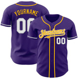 Custom Purple White Gray-Gold Authentic Baseball Jersey
