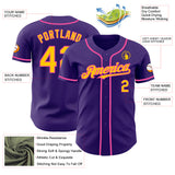 Custom Purple Yellow-Pink Authentic Baseball Jersey