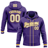 Custom Stitched Purple White-Gold Baseball Pullover Sweatshirt Hoodie