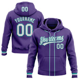 Custom Stitched Purple White-Teal Baseball Pullover Sweatshirt Hoodie