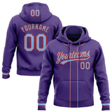 Custom Stitched Purple Light Blue-Red Baseball Pullover Sweatshirt Hoodie