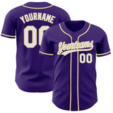 Custom Purple White-Vegas Gold Authentic Baseball Jersey