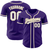 Custom Purple White-Vegas Gold Authentic Baseball Jersey