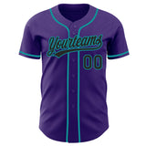 Custom Purple Black-Teal Authentic Baseball Jersey