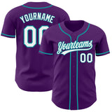Custom Purple White-Teal Authentic Baseball Jersey