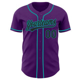 Custom Purple Black-Teal Authentic Baseball Jersey