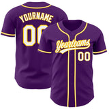 Custom Purple White-Yellow Authentic Baseball Jersey