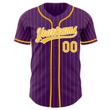 Custom Purple Gold Pinstripe-White Authentic Baseball Jersey