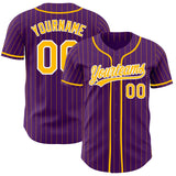 Custom Purple Gold Pinstripe-White Authentic Baseball Jersey
