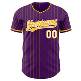 Custom Purple Gold Pinstripe-White Authentic Baseball Jersey