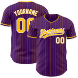 Custom Purple Gold Pinstripe-White Authentic Baseball Jersey