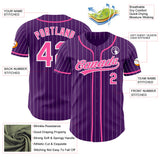 Custom Purple White Pinstripe-Pink Authentic Baseball Jersey