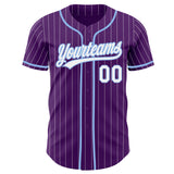 Custom Purple White Pinstripe-Light Blue Authentic Baseball Jersey