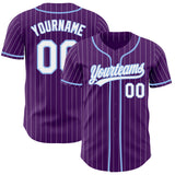 Custom Purple White Pinstripe-Light Blue Authentic Baseball Jersey