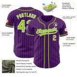 Custom Purple White Pinstripe-Neon Green Authentic Baseball Jersey