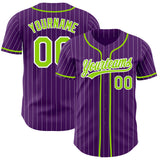 Custom Purple White Pinstripe-Neon Green Authentic Baseball Jersey