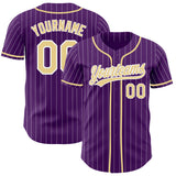 Custom Purple White Pinstripe-Vegas Gold Authentic Baseball Jersey