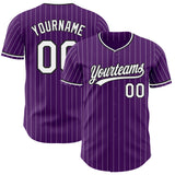 Custom Purple White Pinstripe-Black Authentic Baseball Jersey
