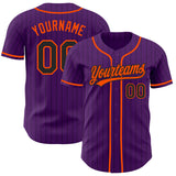 Custom Purple Black Pinstripe-Orange Authentic Baseball Jersey