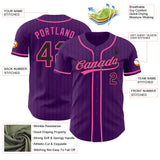 Custom Purple Black Pinstripe-Pink Authentic Baseball Jersey